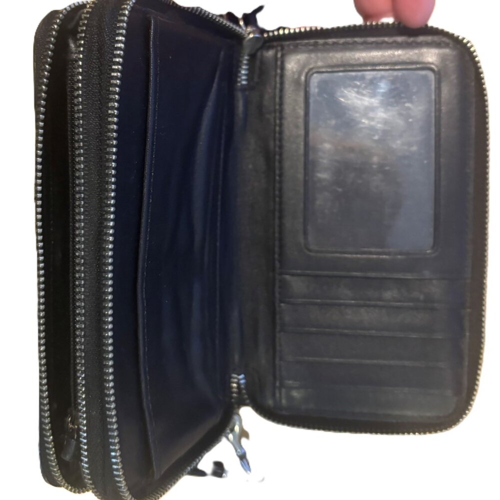 Coach Black Leather wristlet double zip around wallet room for key/small phone - Picture 4 of 7